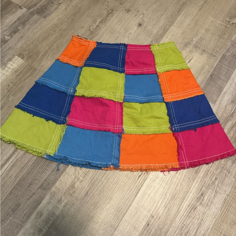 Delia‘s by Dolls Kill Colorful Life Patchwork Mini Skirt 90s Y2K Size Small